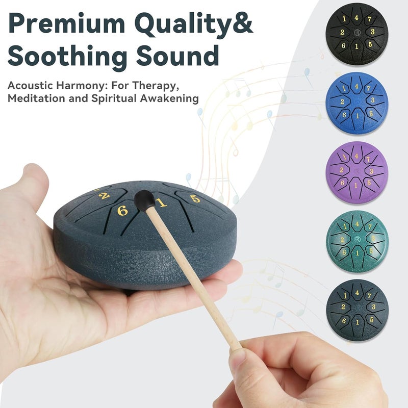 RANMING 4.5 Inch 8 Note C Key Steel Tongue Drum - Tongue Drum for Meditation, Yoga & Sound Therapy, Portable Handpan Drum with Soothing Harmonics, Ideal Gift for Beginner&Adults,Navy Blue - Image 2